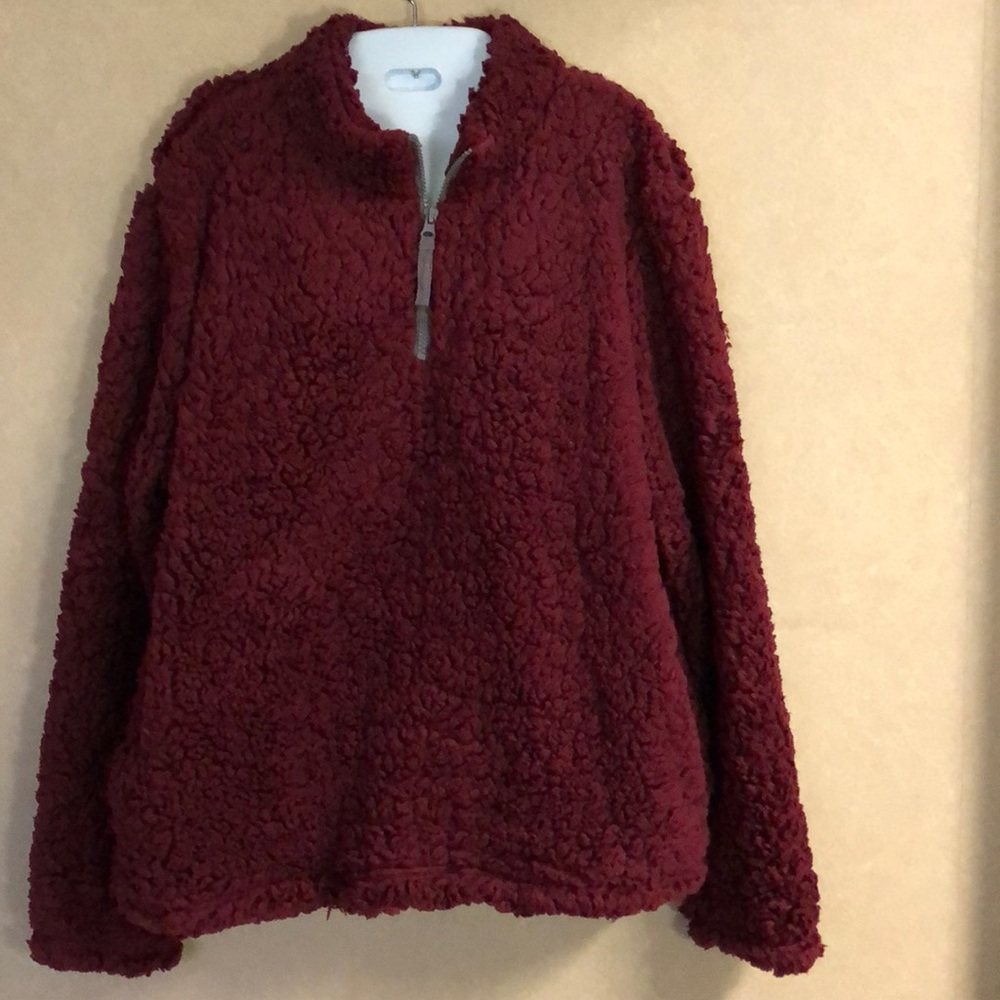 Wine colored zip front soft fleece pullover
